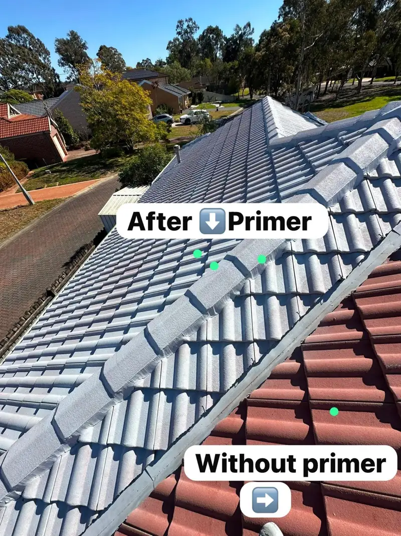 Terracotta roof showing tiles with primer and without primer