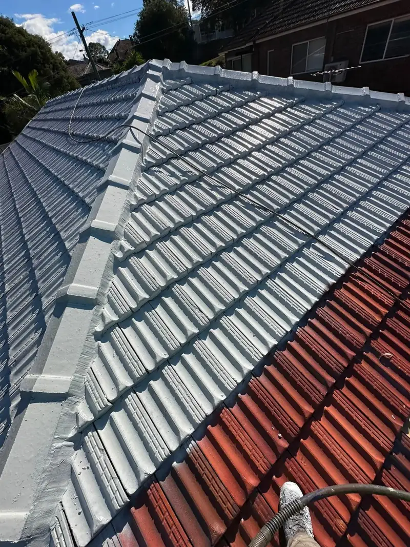 Ridge caps and tiles recoated on a terracotta roof